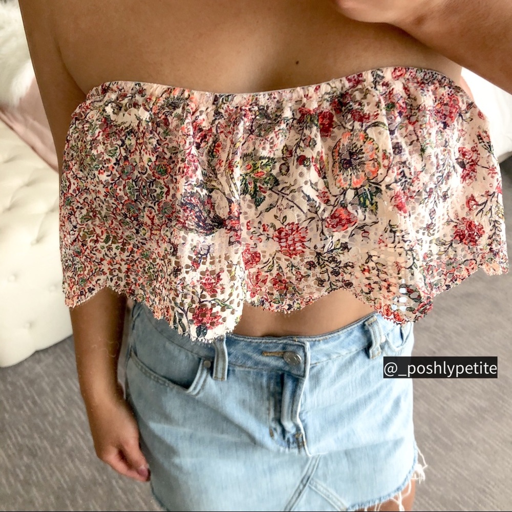 Victoria's Secret lace & mesh flower detail bandeau strapless bra